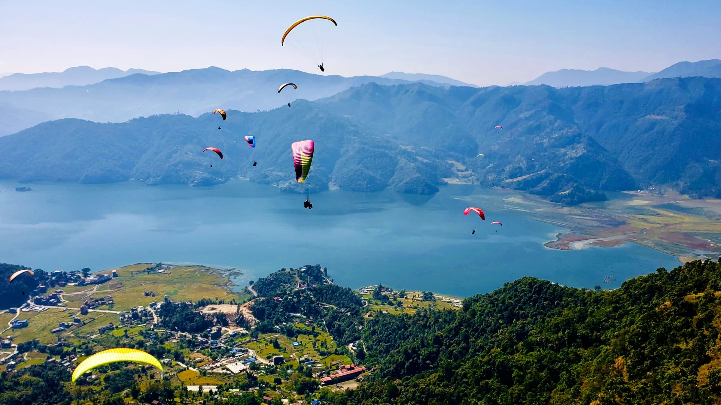 Phewa Lake at Pokhara beneath the Annapurna range